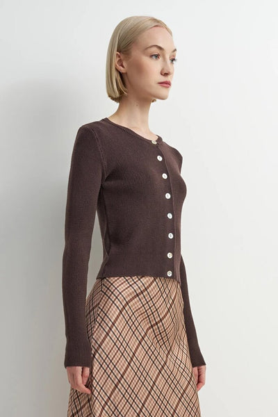 Astrid 'Timeless' Ribbed Cardi - Brown
