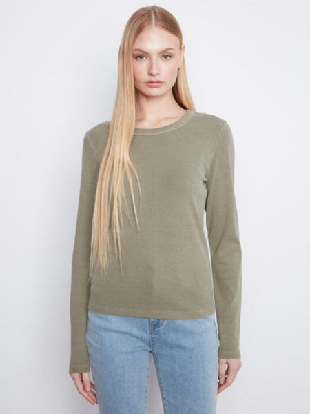 Charlie B Ribbed Long Sleeve Top - Verveine