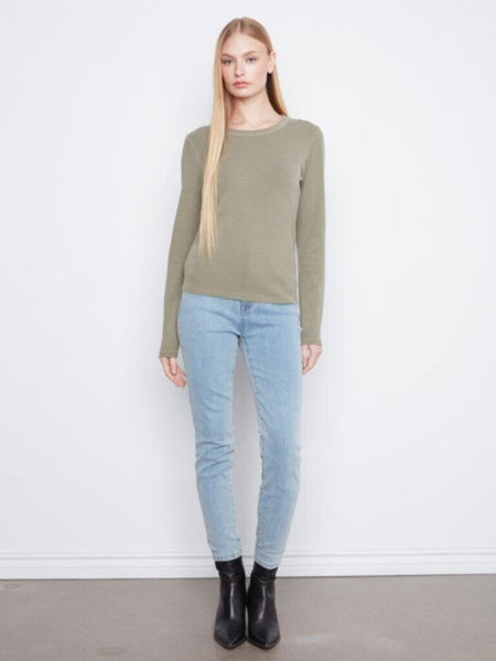 Charlie B Ribbed Long Sleeve Top - Verveine
