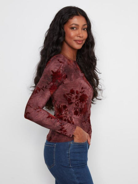 Charlie B Floral Ruched Boat Neck Top