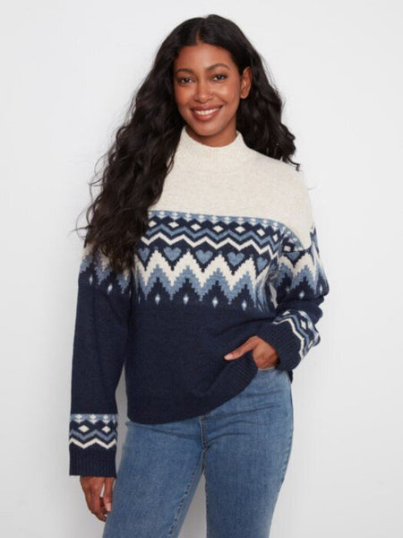 Charlie B Fair Isle Mock Neck Sweater