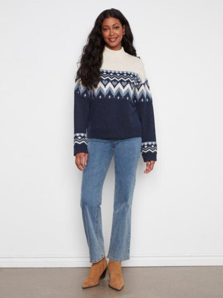 Charlie B Fair Isle Mock Neck Sweater