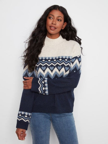 Charlie B Fair Isle Mock Neck Sweater