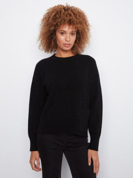 Charlie B Patch Pocket Crew Neck Sweater - Black