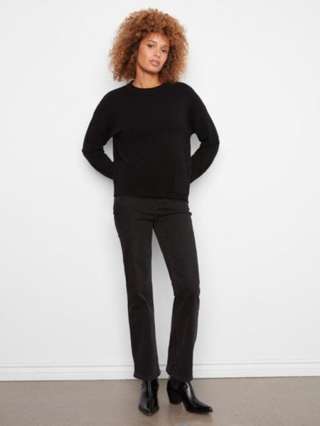 Charlie B Patch Pocket Crew Neck Sweater - Black