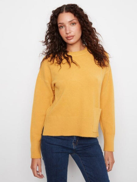 Charlie B Patch Pocket Crew Neck Sweater - Amber