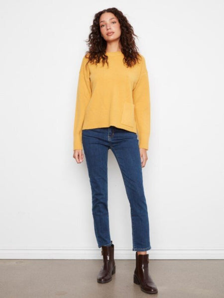 Charlie B Patch Pocket Crew Neck Sweater - Amber