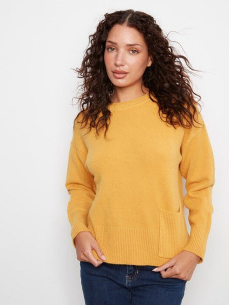 Charlie B Patch Pocket Crew Neck Sweater - Amber