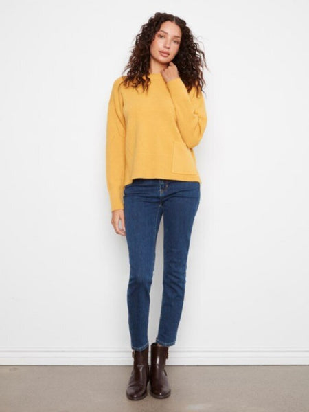 Charlie B Patch Pocket Crew Neck Sweater - Amber