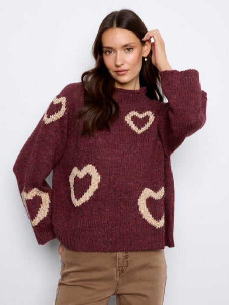 Charlie B Heart Print Mock Neck Sweater