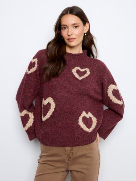 Charlie B Heart Print Mock Neck Sweater