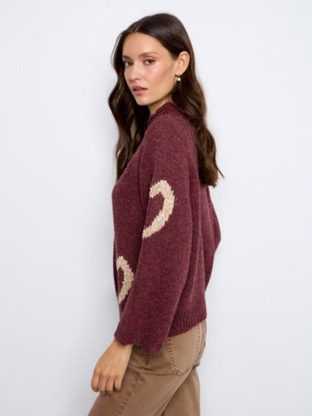 Charlie B Heart Print Mock Neck Sweater