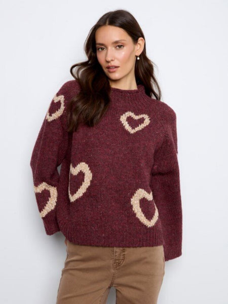 Charlie B Heart Print Mock Neck Sweater