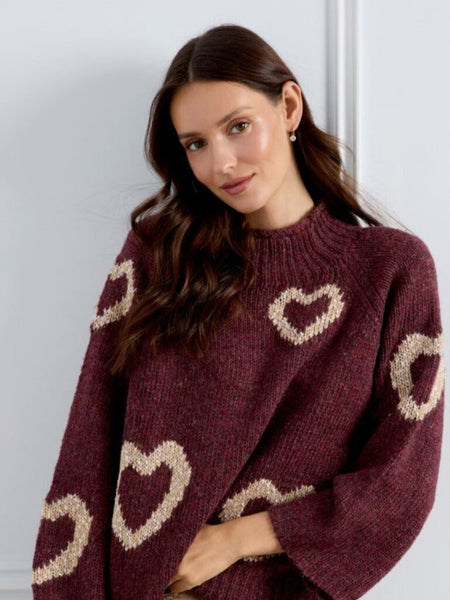Charlie B Heart Print Mock Neck Sweater