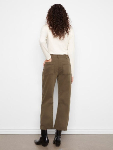 Charlie B Cropped Barrel Leg Twill Pants - Olive
