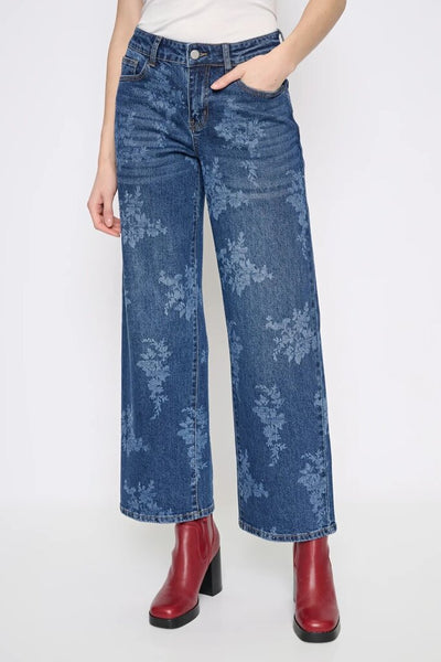 Picadilly Embellished Printed Wide-Leg Jeans
