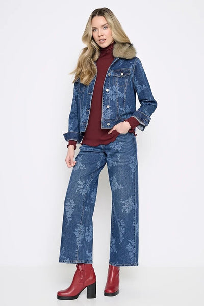 Picadilly Embellished Printed Wide-Leg Jeans
