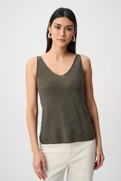 Joseph Ribkoff 252915 Metallic Knit Camisole - Avocado