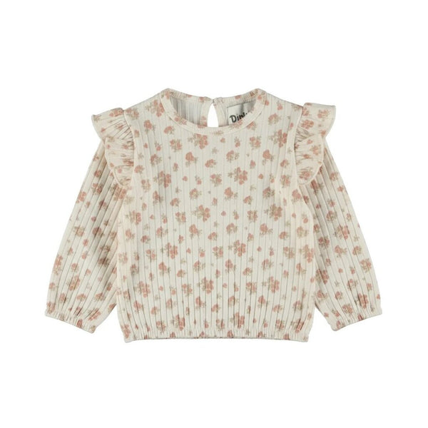 Dirkje Floral Ribbed Ruffle Shoulder Top
