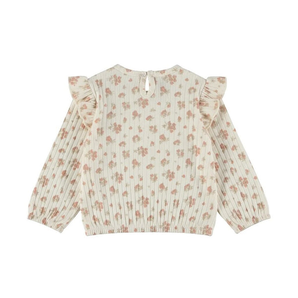 Dirkje Floral Ribbed Ruffle Shoulder Top