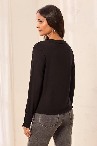 Tribal Button Cuff Long Sleeve Top - Black