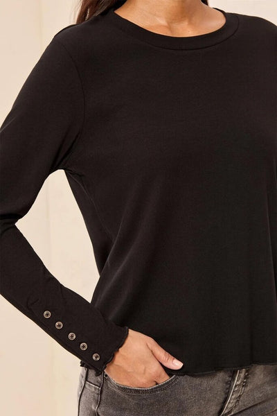 Tribal Button Cuff Long Sleeve Top - Black