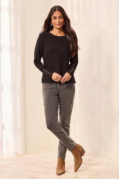 Tribal Button Cuff Long Sleeve Top - Black