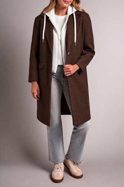 Tribal Brushed Knit Fooler Coat - Chocolate