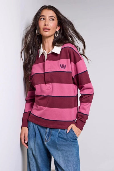 Tribal Blue Thread Rugby Polo - Cherry Lacquer