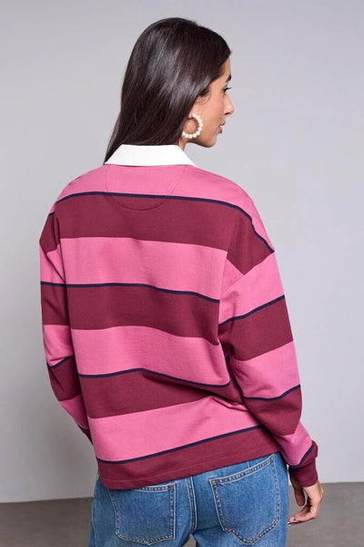 Tribal Blue Thread Rugby Polo - Cherry Lacquer