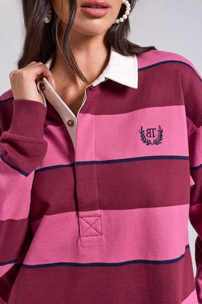 Tribal Blue Thread Rugby Polo - Cherry Lacquer