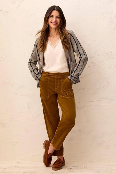Tribal Corduroy Barrel Leg Ankle Pants - Dull Gold