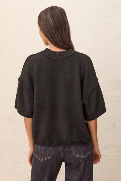 Tribal Drop Shoulder Elbow Sleeve Sweater - Black