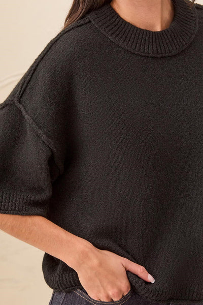 Tribal Drop Shoulder Elbow Sleeve Sweater - Black