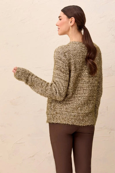 Tribal Eyelash Knit Button Front Cardigan - Basil