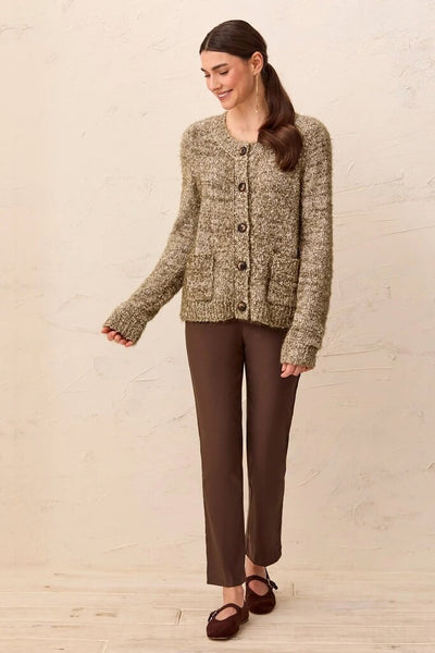 Tribal Eyelash Knit Button Front Cardigan - Basil