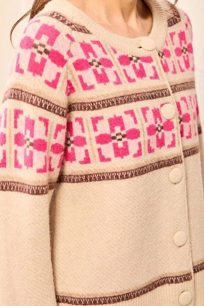 Tribal Fair Isle Button Front Cardigan