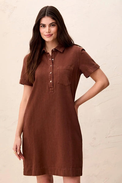 Tribal Popover Collared Denim Shirt Dress