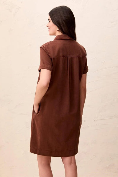 Tribal Popover Collared Denim Shirt Dress