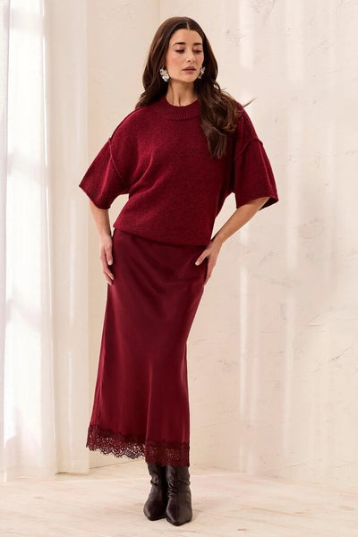Tribal Satin Skirt With Lace Trim