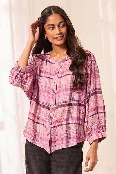 Tribal Waffle Knit Plaid Blouse
