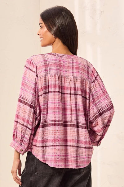 Tribal Waffle Knit Plaid Blouse