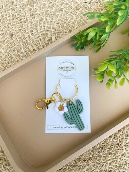 Clay by Day Floral Cactus Keychain