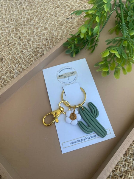 Clay by Day Floral Cactus Keychain