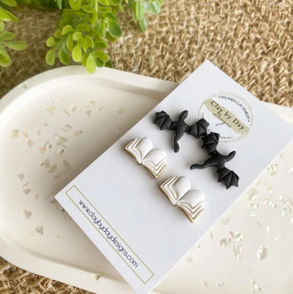 Clay by Day Dragon + Books Stud Earrings