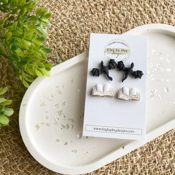 Clay by Day Dragon + Books Stud Earrings