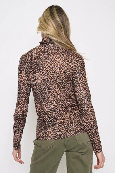Picadilly Leopard Print Mesh Lettuce Trim Top