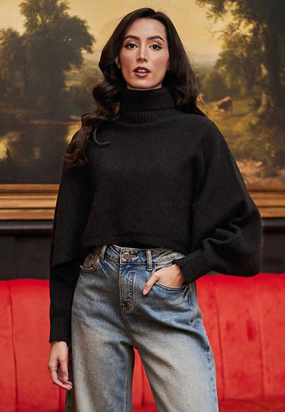 Angeleye 'Dusk' Turtleneck Sweater Poncho - Black