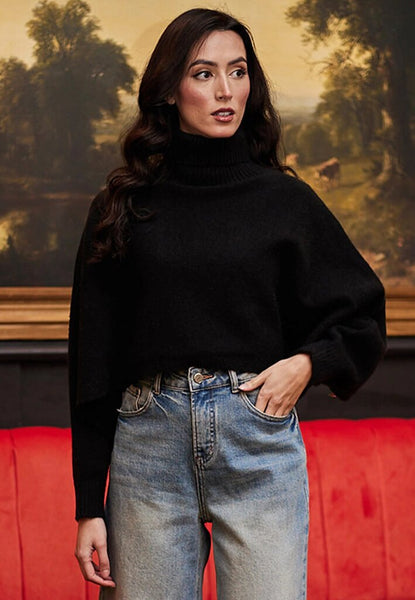 Angeleye 'Dusk' Turtleneck Sweater Poncho - Black