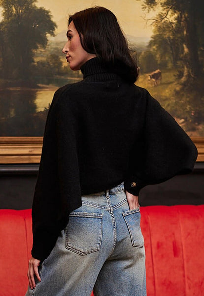 Angeleye 'Dusk' Turtleneck Sweater Poncho - Black